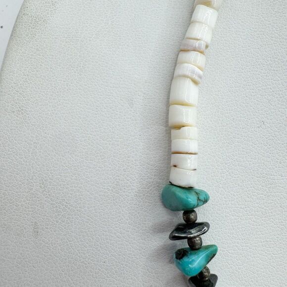 Vtg Heishi Shell Turquoise Hematite Chip Necklace Southwest Stone Jewelry 17” - Picture 6 of 11